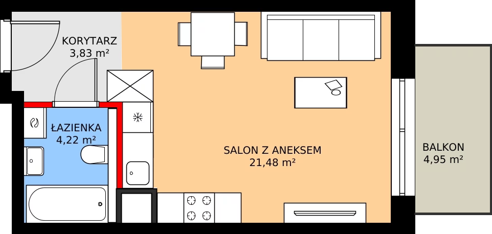 Zalety mieszkania 29.54 m², C46