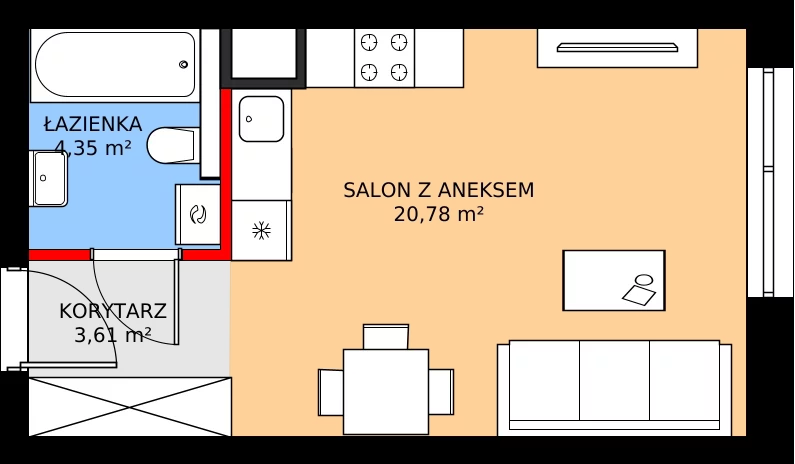 Zalety mieszkania 28.69 m², D36