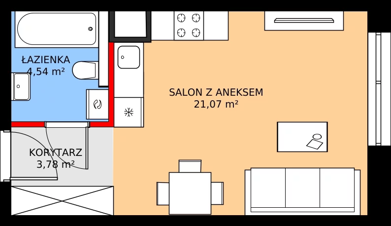 Zalety mieszkania 29.46 m², D40