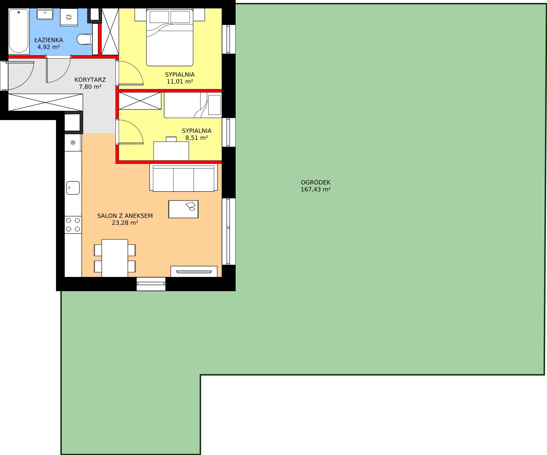 Zalety apartamentu 55.43 m², D2