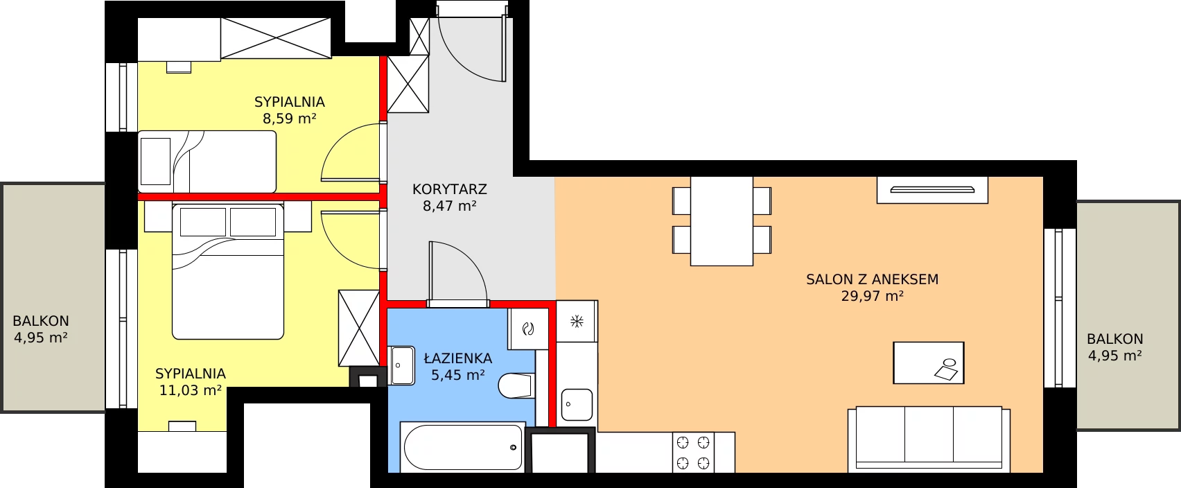 Zalety mieszkania 63.43 m², D42