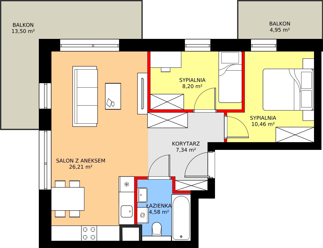 Zalety mieszkania 56.75 m², D8