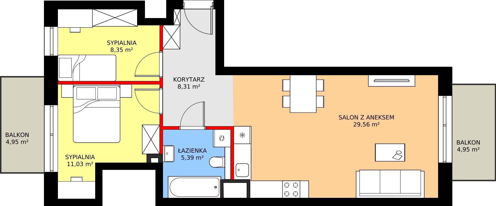 Zalety mieszkania 62.51 m², D30