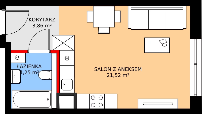 Zalety mieszkania 29.67 m², D21