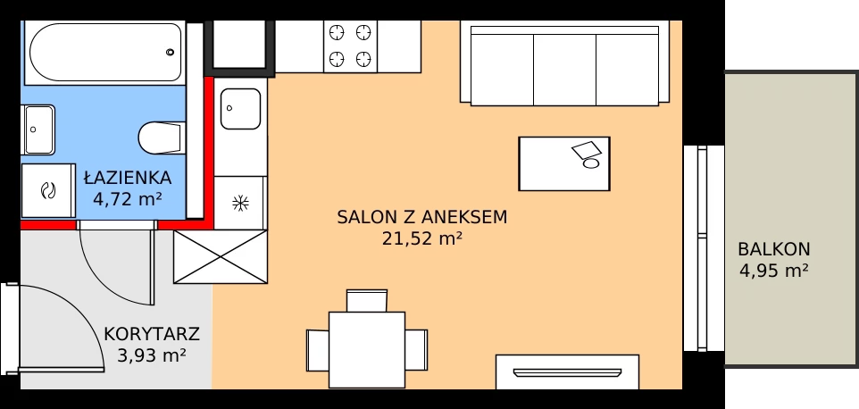Zalety mieszkania 30.15 m², D20