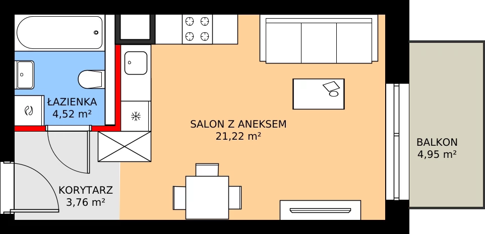 Zalety mieszkania 29.48 m², D5