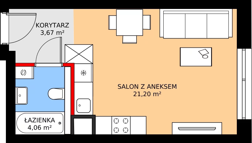 Zalety mieszkania 28.9 m², D6