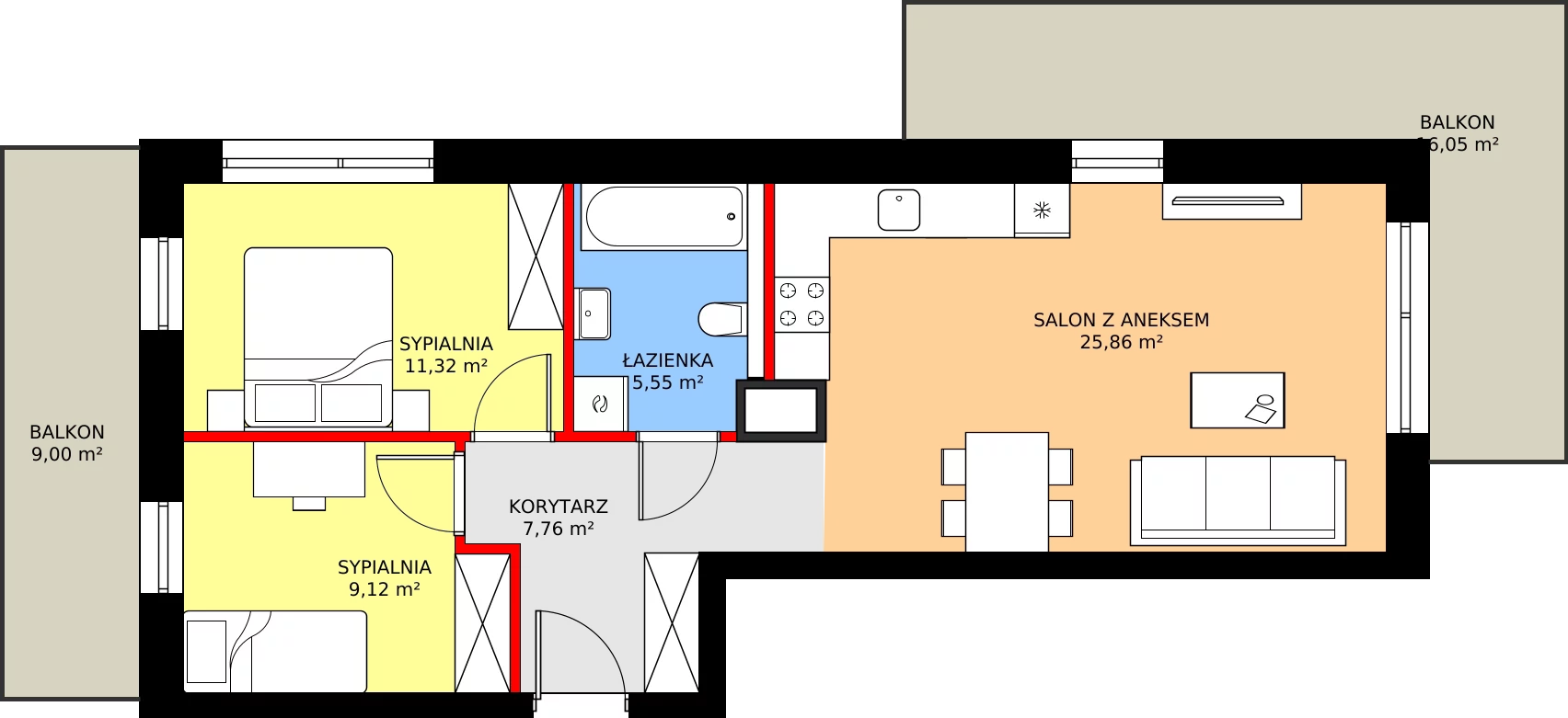 Zalety mieszkania 59.64 m², D31