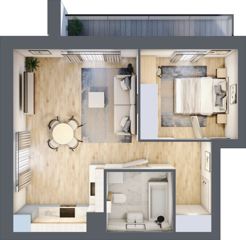 2 pokoje, mieszkanie 44,95 m², piętro 1, oferta nr I_1_2, Pryncypalna 66, Łódź, Górna, Chojny, ul. Pryncypalna 66
