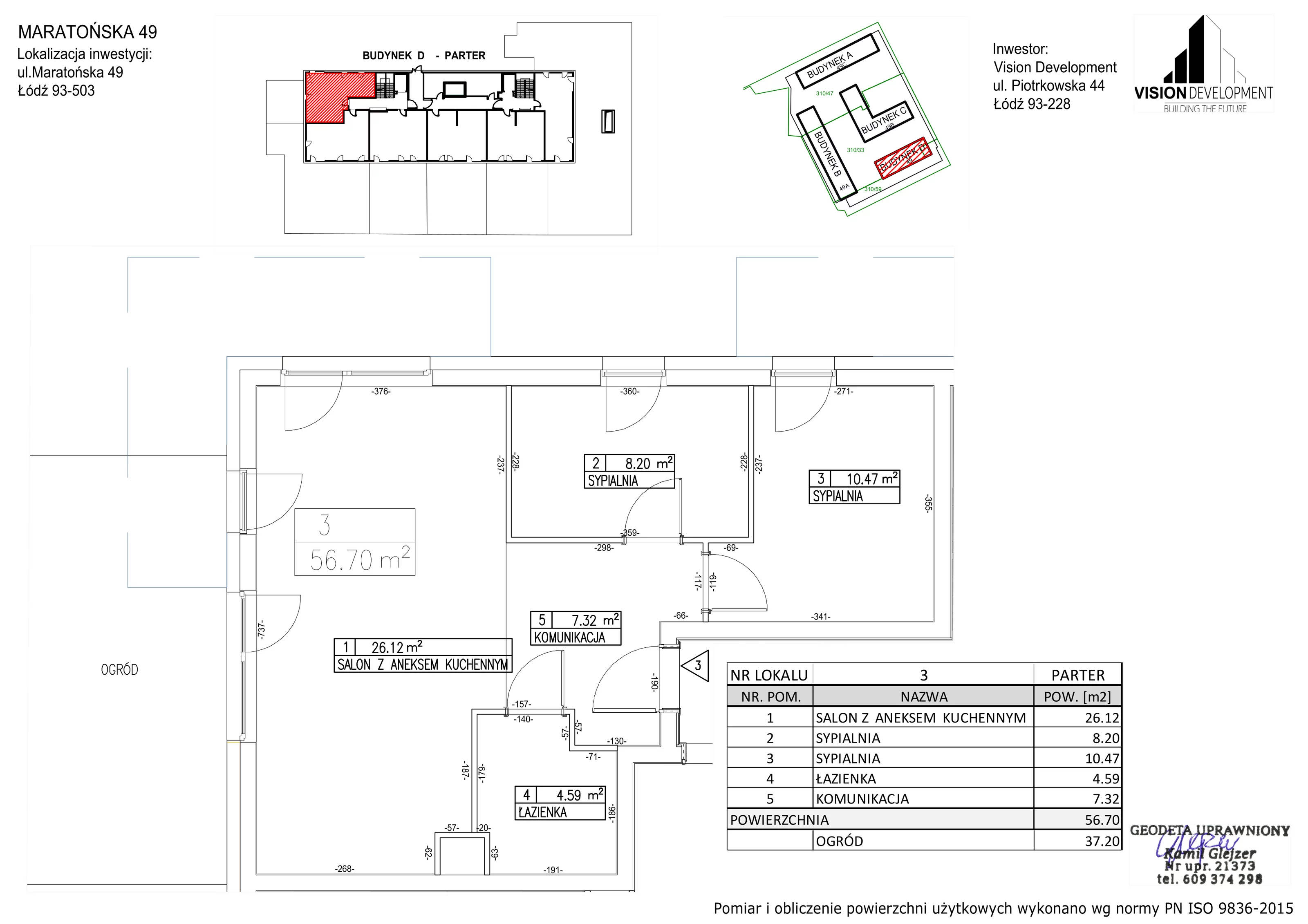 3 pokoje, apartament 56,70 m², parter, oferta nr D3, Maratońska 49, Łódź, Polesie, Retkinia, ul. Maratońska 49