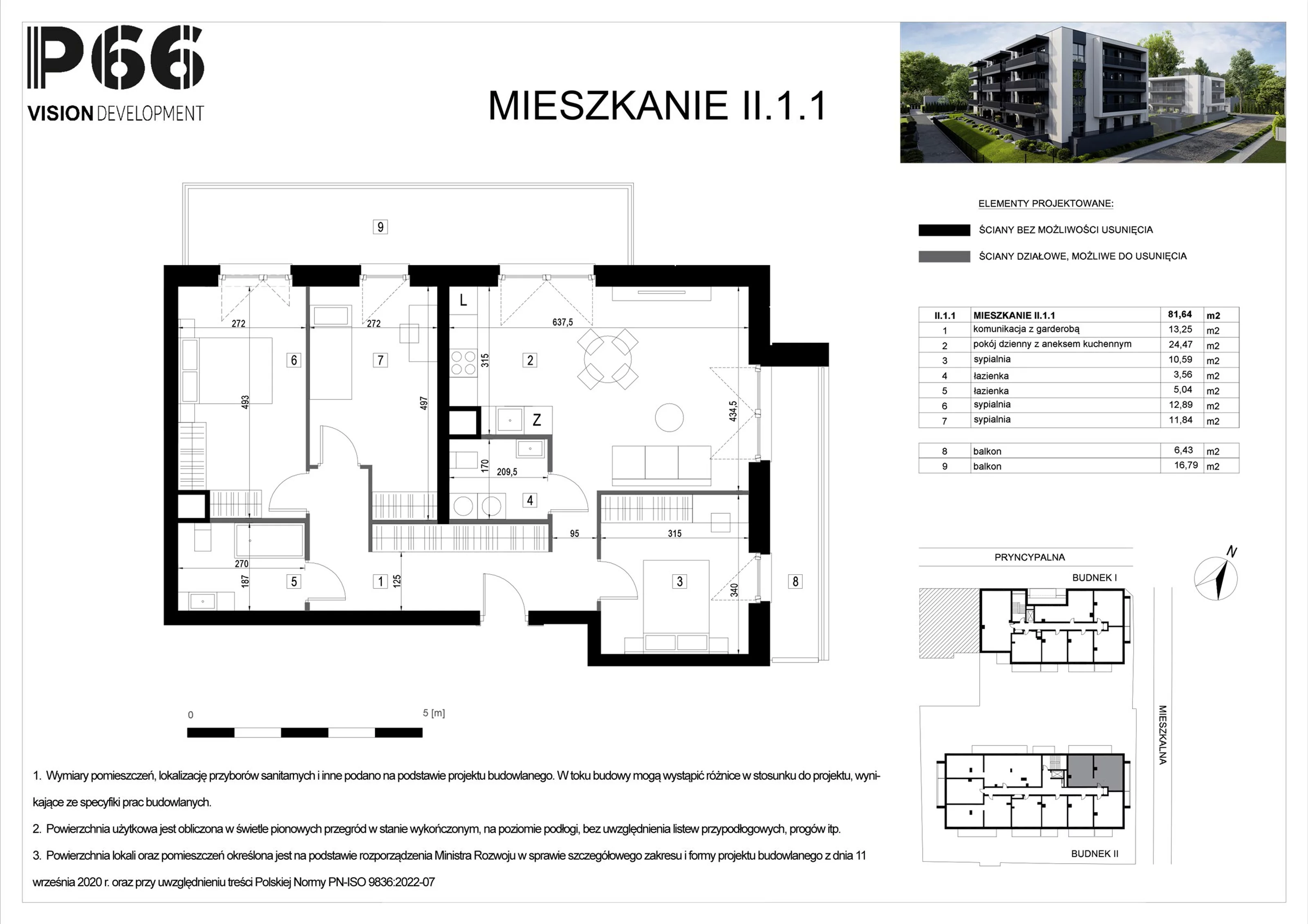 4 pokoje, apartament 81,64 m², piętro 1, oferta nr II_1_1, Pryncypalna 66, Łódź, Górna, Chojny, ul. Pryncypalna 66