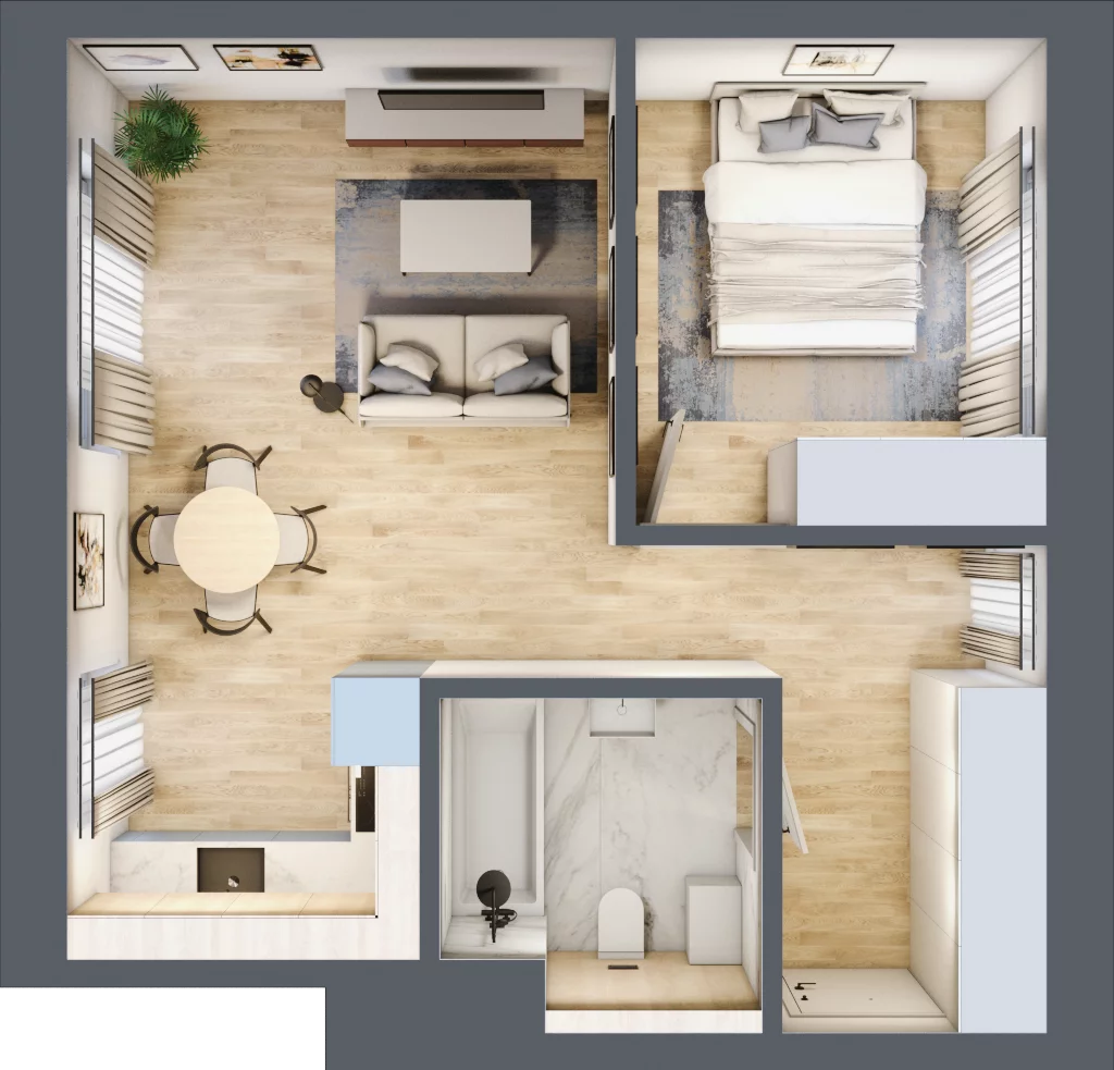 2 pokoje, apartament 43,66 m², piętro 1, oferta nr 7, Kamienica Garbary 68, Poznań, Stare Miasto, Garbary, ul. Garbary 68