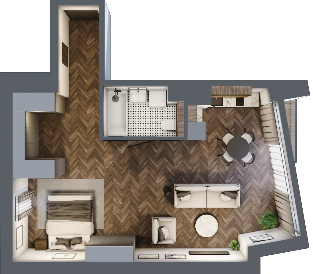 2 pokoje, apartament 50,95 m², piętro 1, oferta nr 3, Rezydencja Krochmalna 44, Warszawa, Wola, Mirów, ul. Krochmalna 44