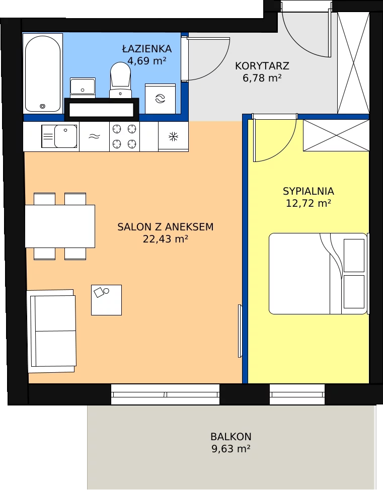 Zalety mieszkania 48 m², A.4.37