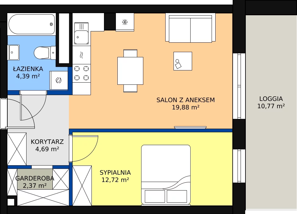 Zalety mieszkania 45.57 m², A.7.69