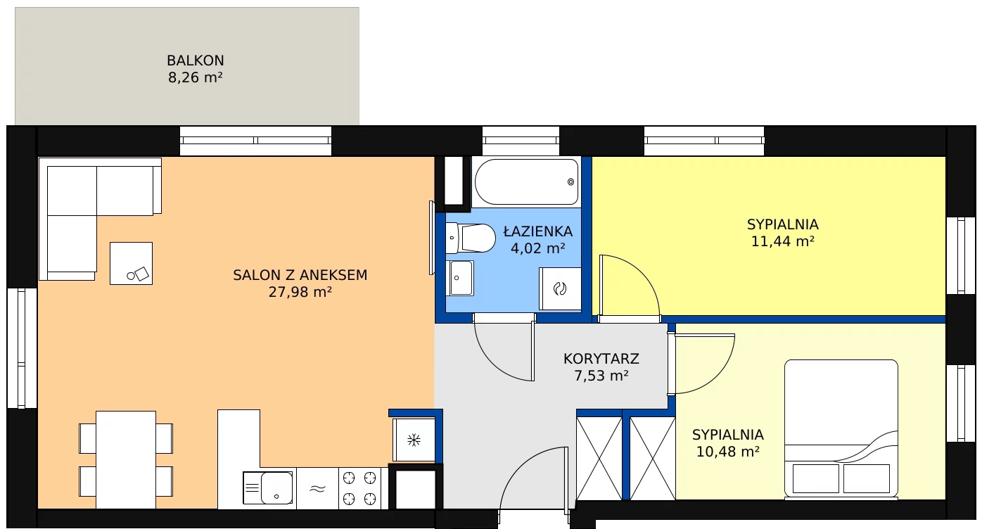 Zalety mieszkania 63.46 m², C.1.105