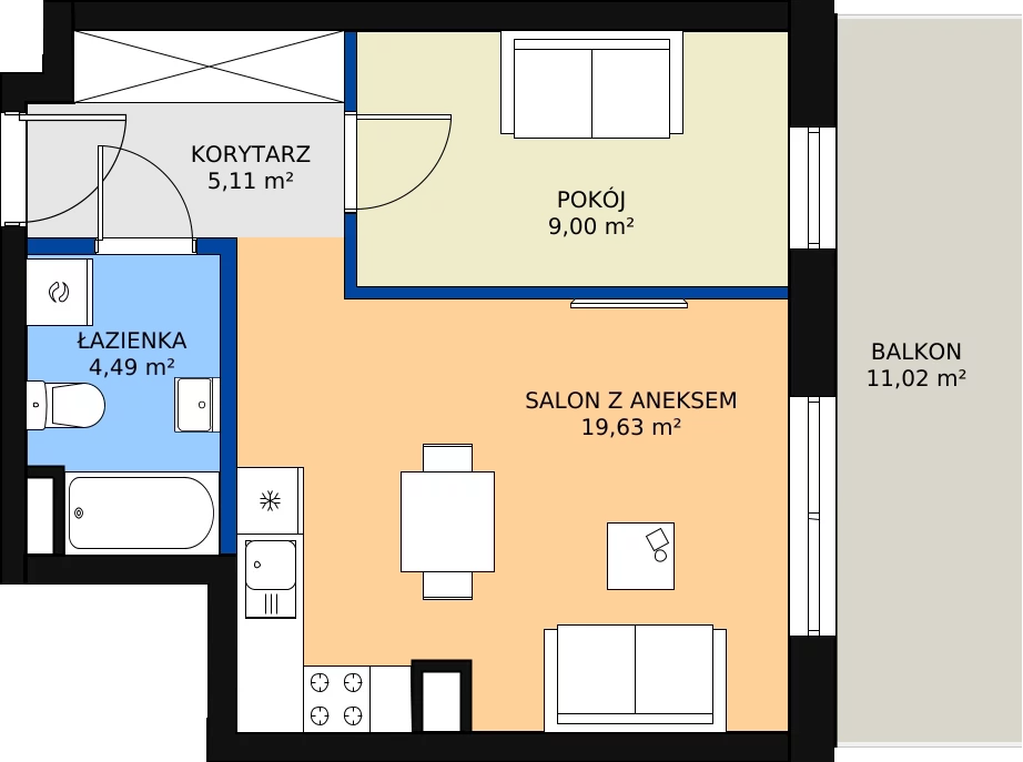 Zalety mieszkania 39.62 m², D.6.80