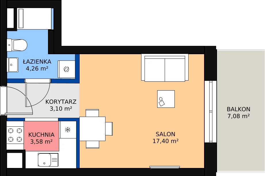 Zalety mieszkania 29.3 m², D.6.81