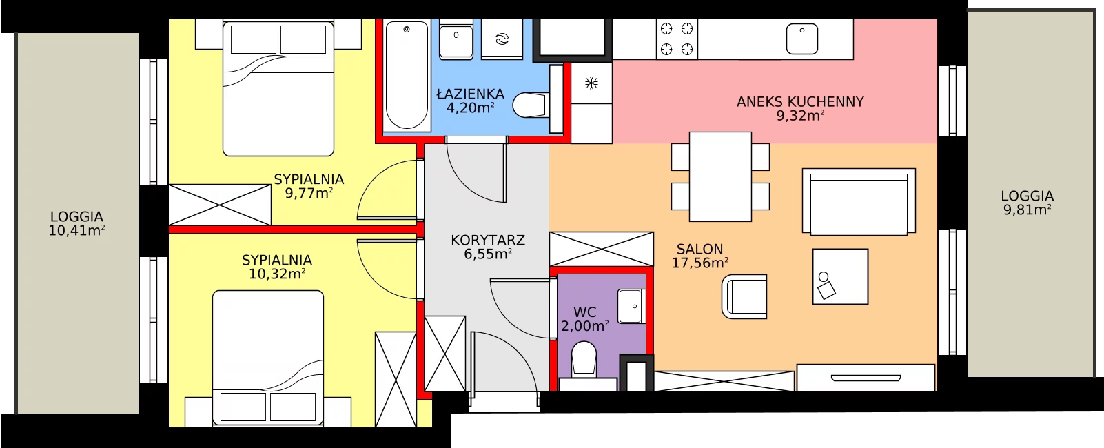 Zalety mieszkania 59.72 m², A/1/3.5