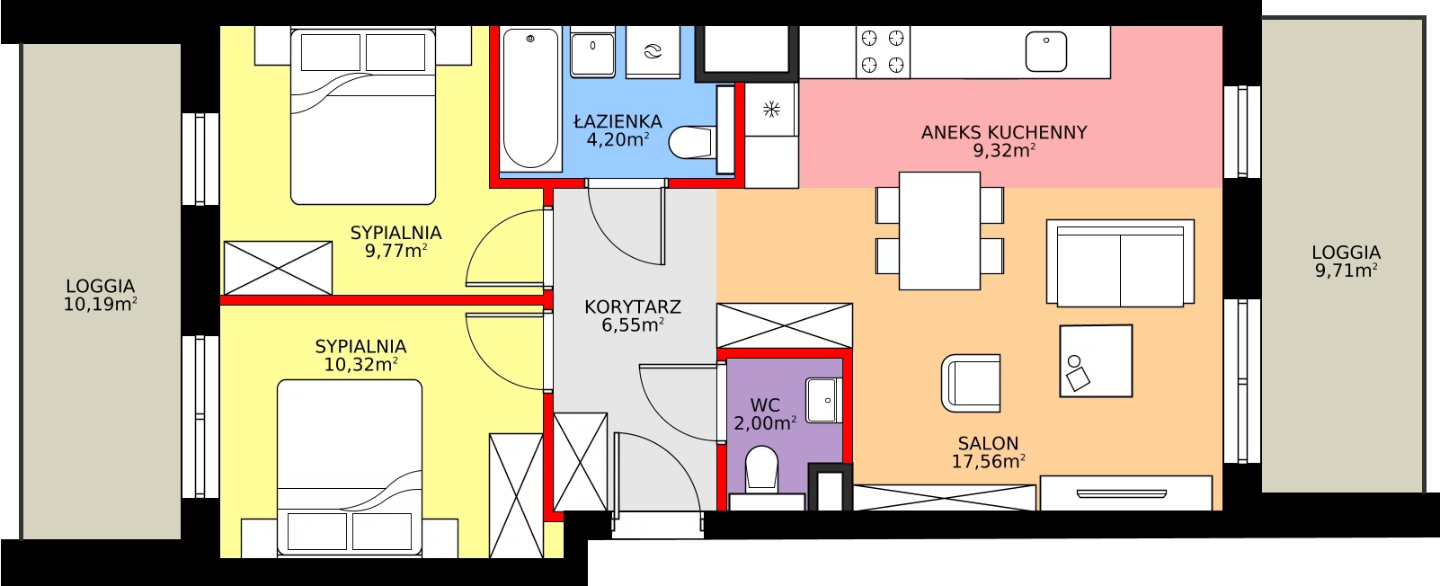 Zalety mieszkania 59.72 m², A/3/2.4