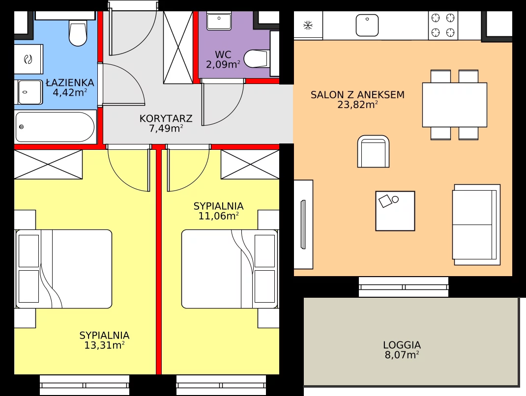 Zalety mieszkania 62.19 m², A/2/3.3