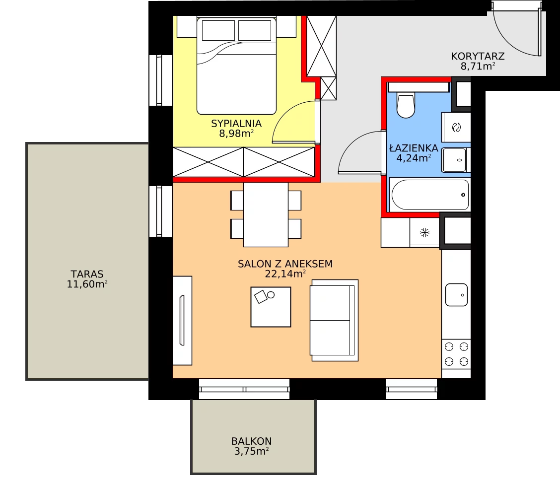 Zalety mieszkania 44.07 m², A/1/4.2