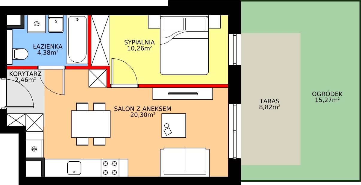 Zalety mieszkania 37.4 m², A/1/0.4