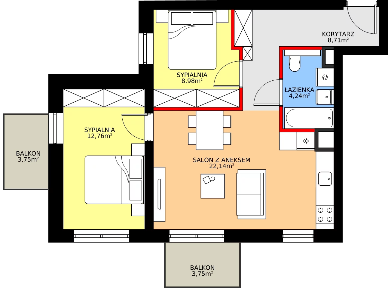 Zalety mieszkania 56.83 m², A/1/1.2