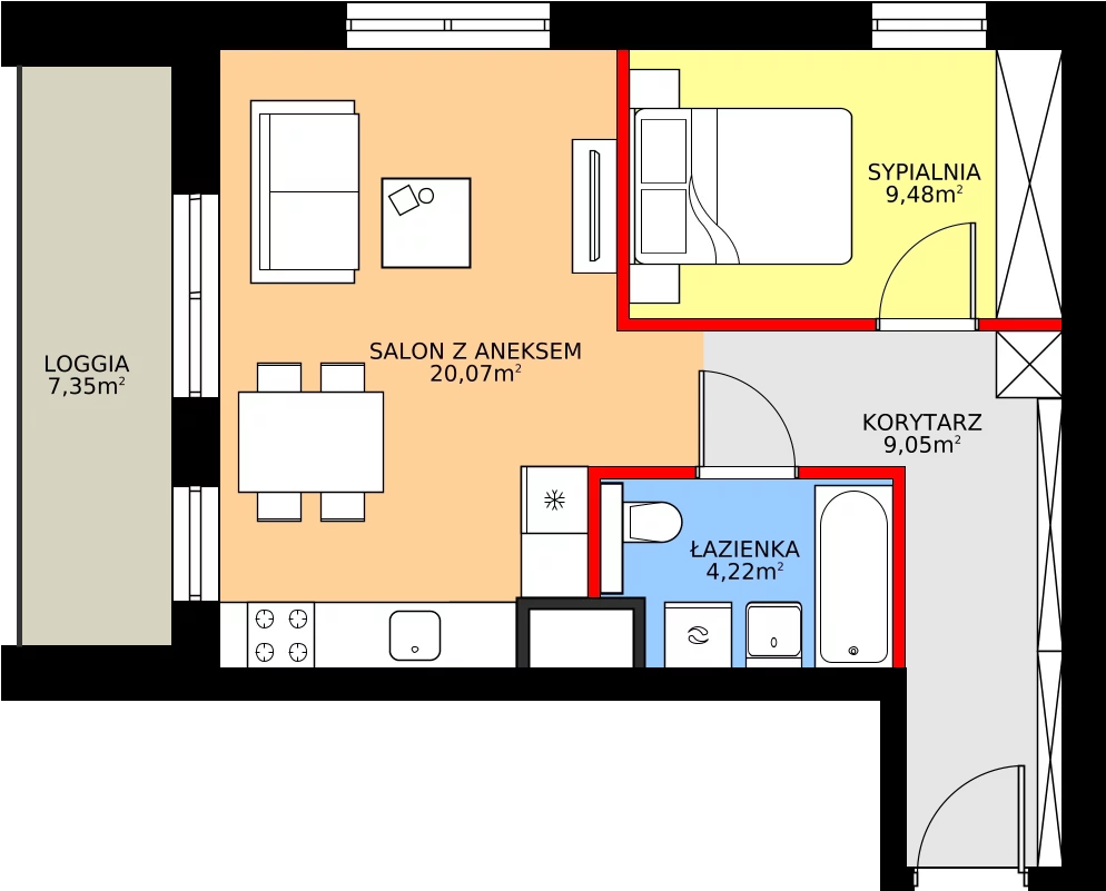 Zalety mieszkania 42.82 m², A/2/2.8