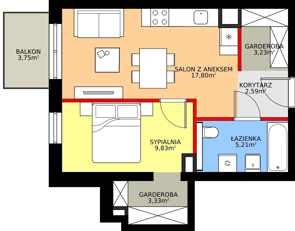 Zalety mieszkania 41.99 m², A/2/3.5