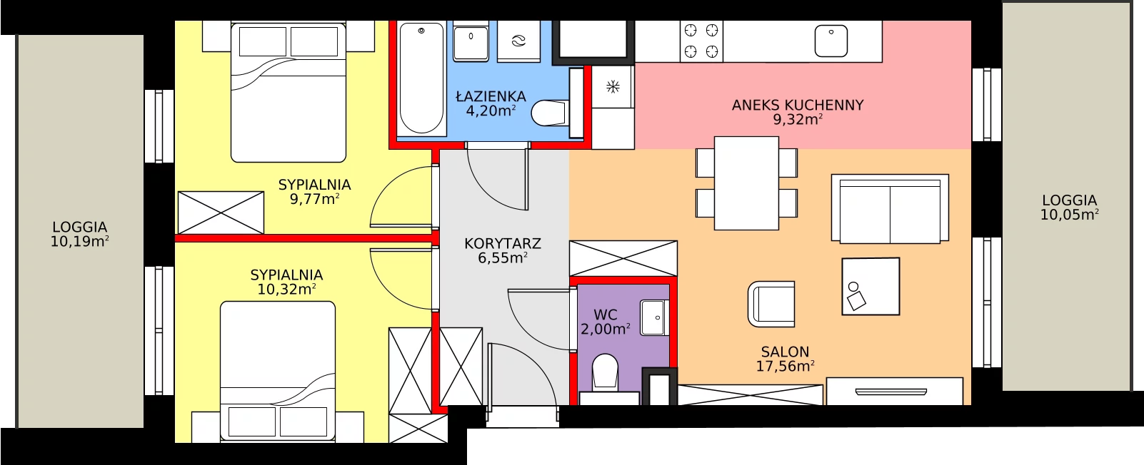 Zalety mieszkania 59.72 m², A/3/5.4