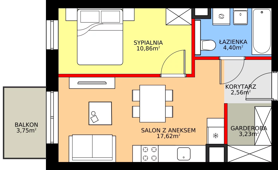Zalety mieszkania 38.67 m², A/2/3.6