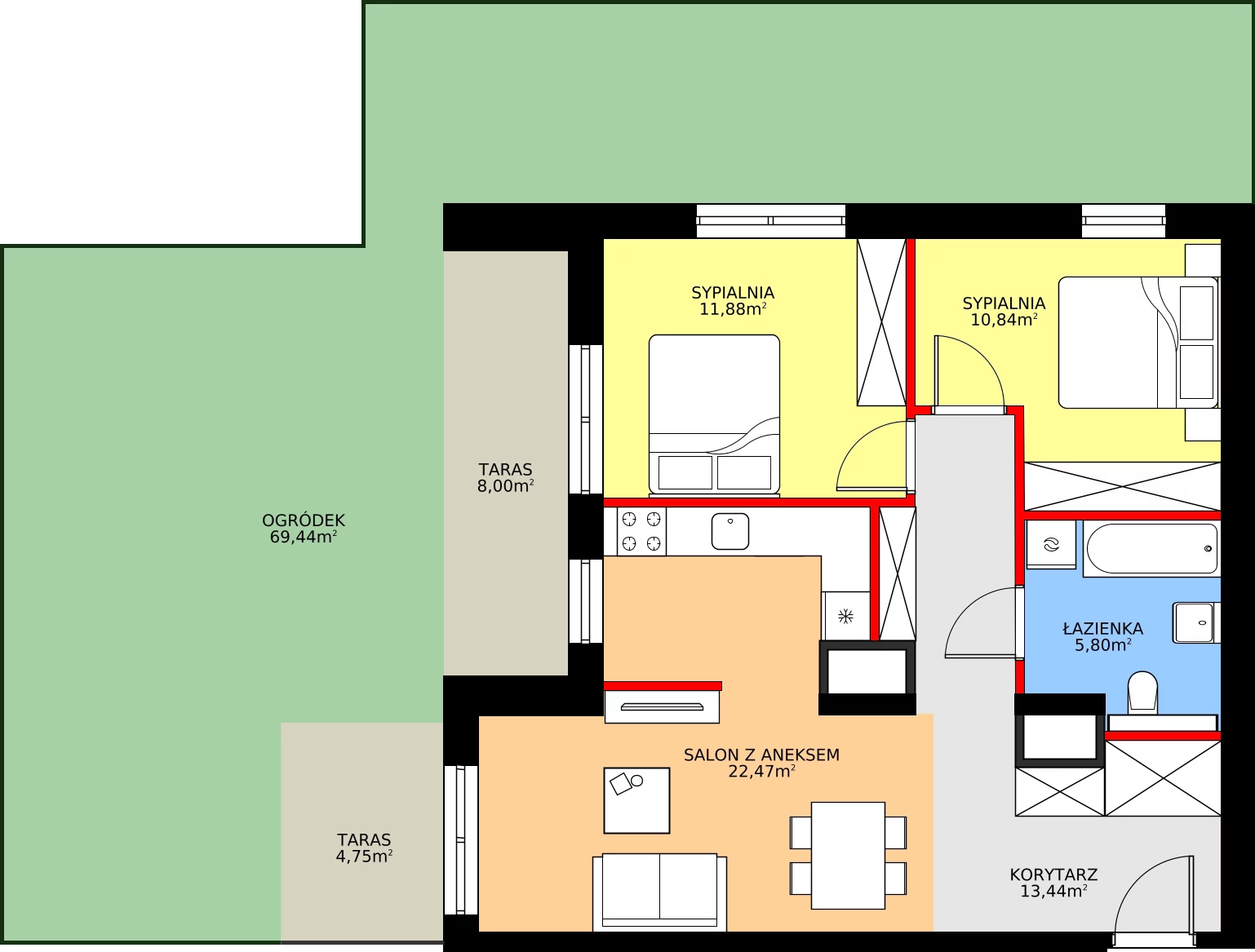 Zalety mieszkania 64.43 m², A/2/0.6