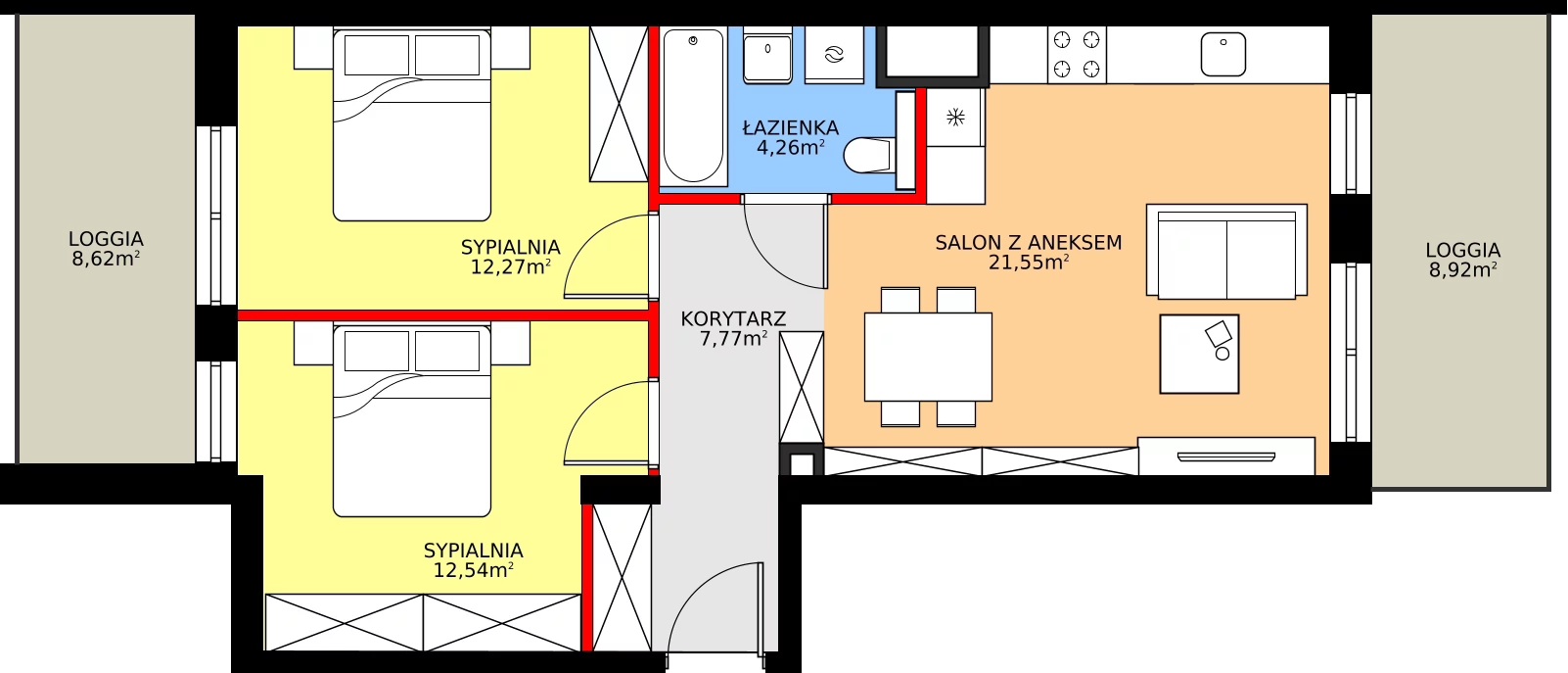 Zalety mieszkania 58.39 m², A/2/2.4