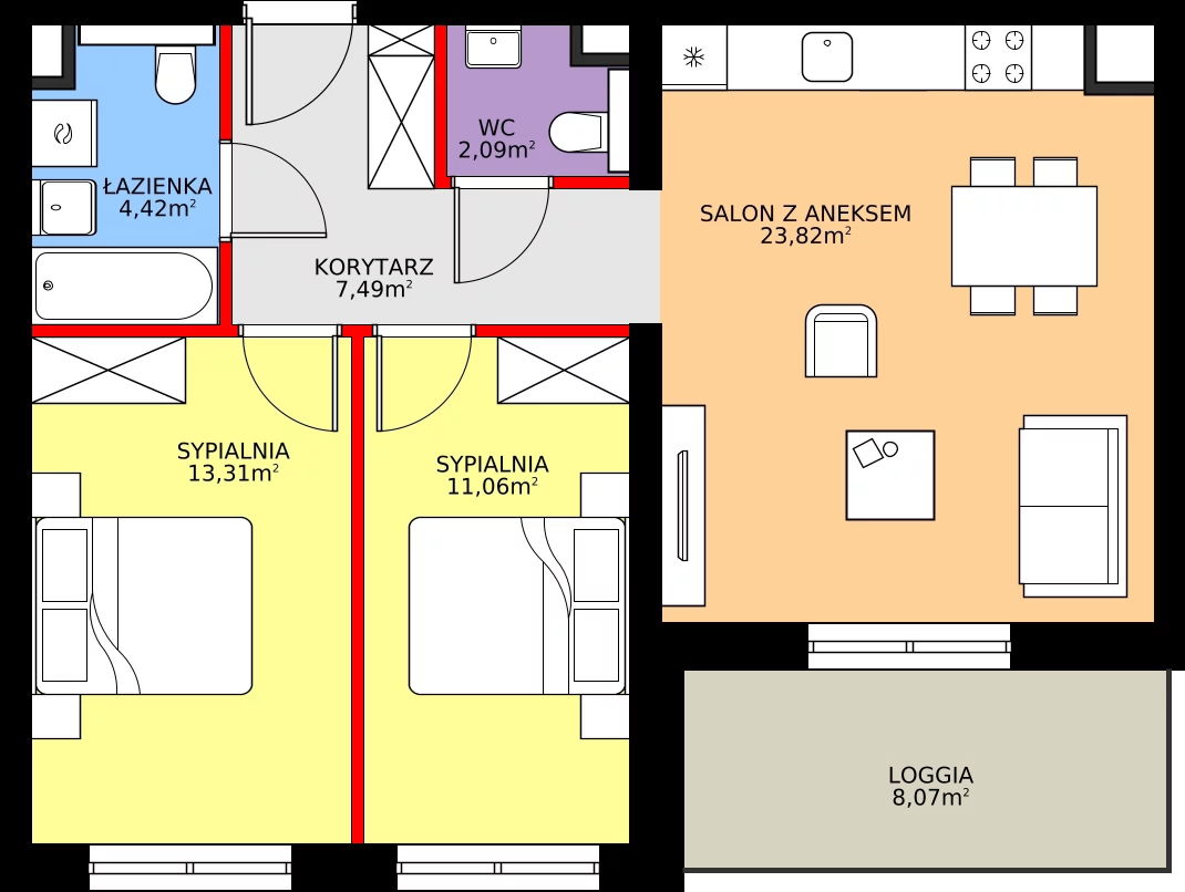 Zalety mieszkania 62.19 m², A/2/5.3