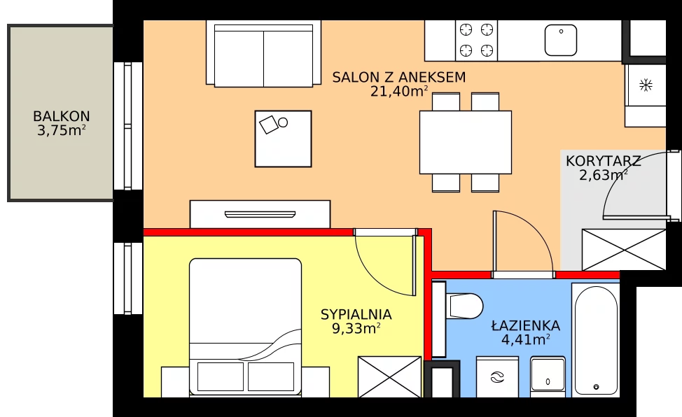 Zalety mieszkania 37.77 m², A/2/3.7