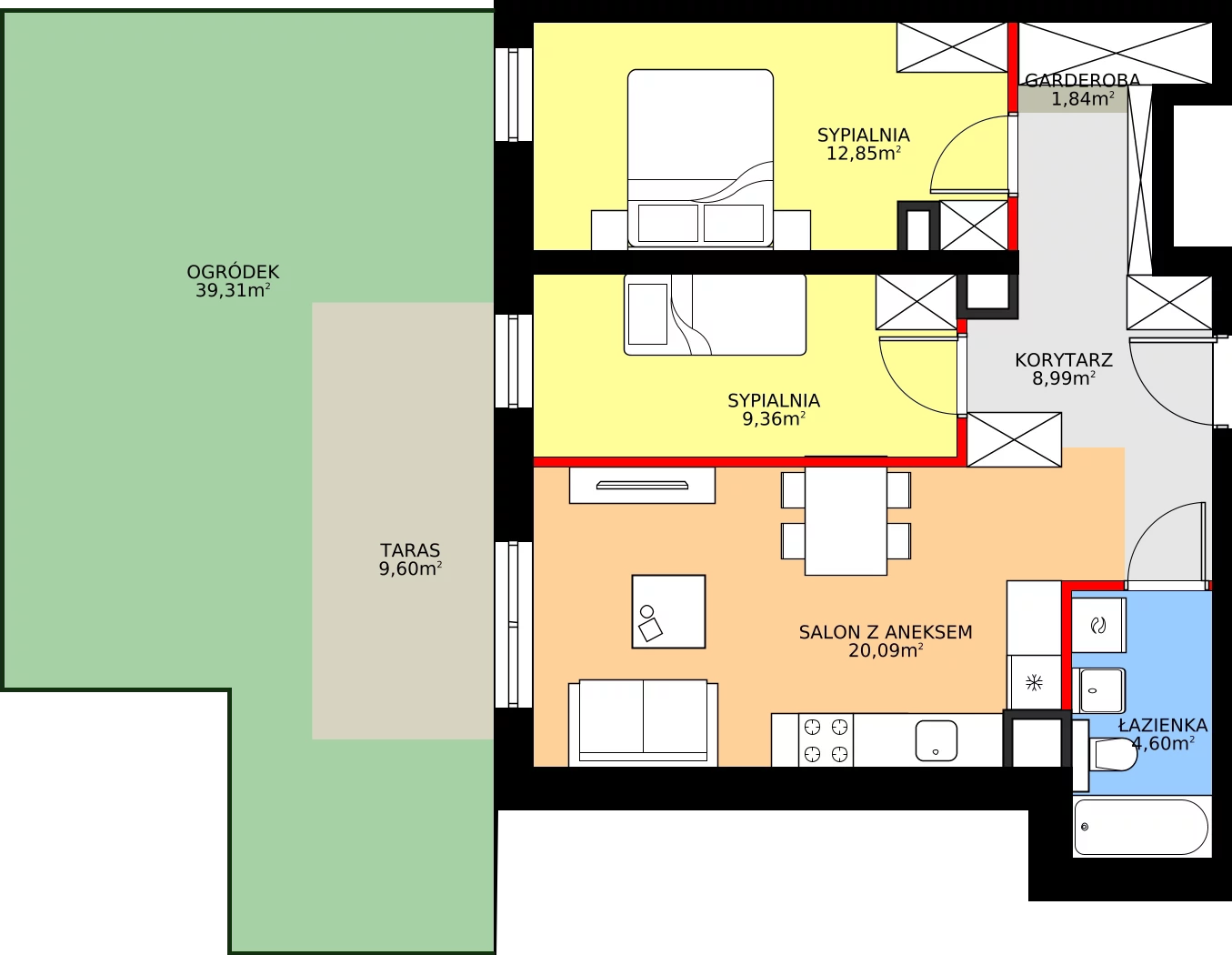 Zalety mieszkania 57.73 m², A/2/0.5