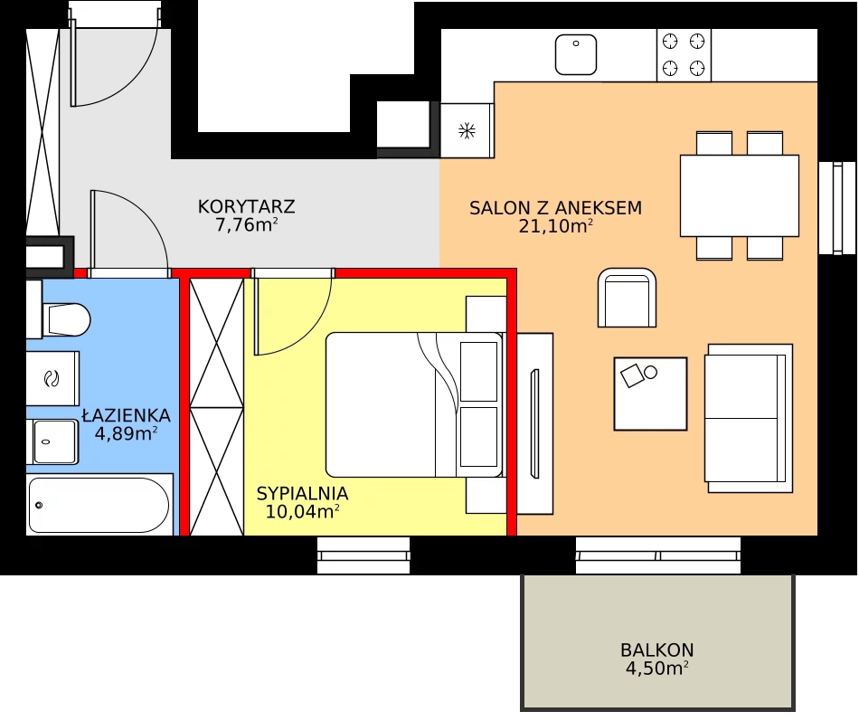 Zalety mieszkania 43.79 m², B/1/2