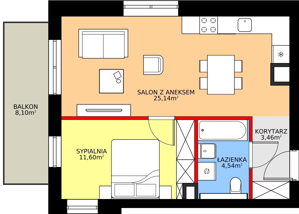 Zalety mieszkania 44.74 m², B/2/1
