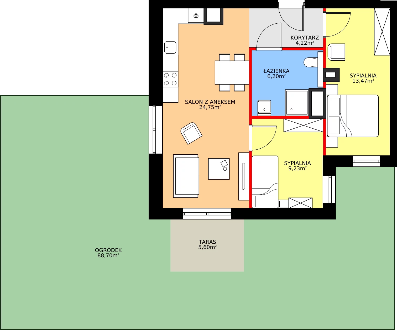 Zalety apartamentu 57.87 m², B/0/1