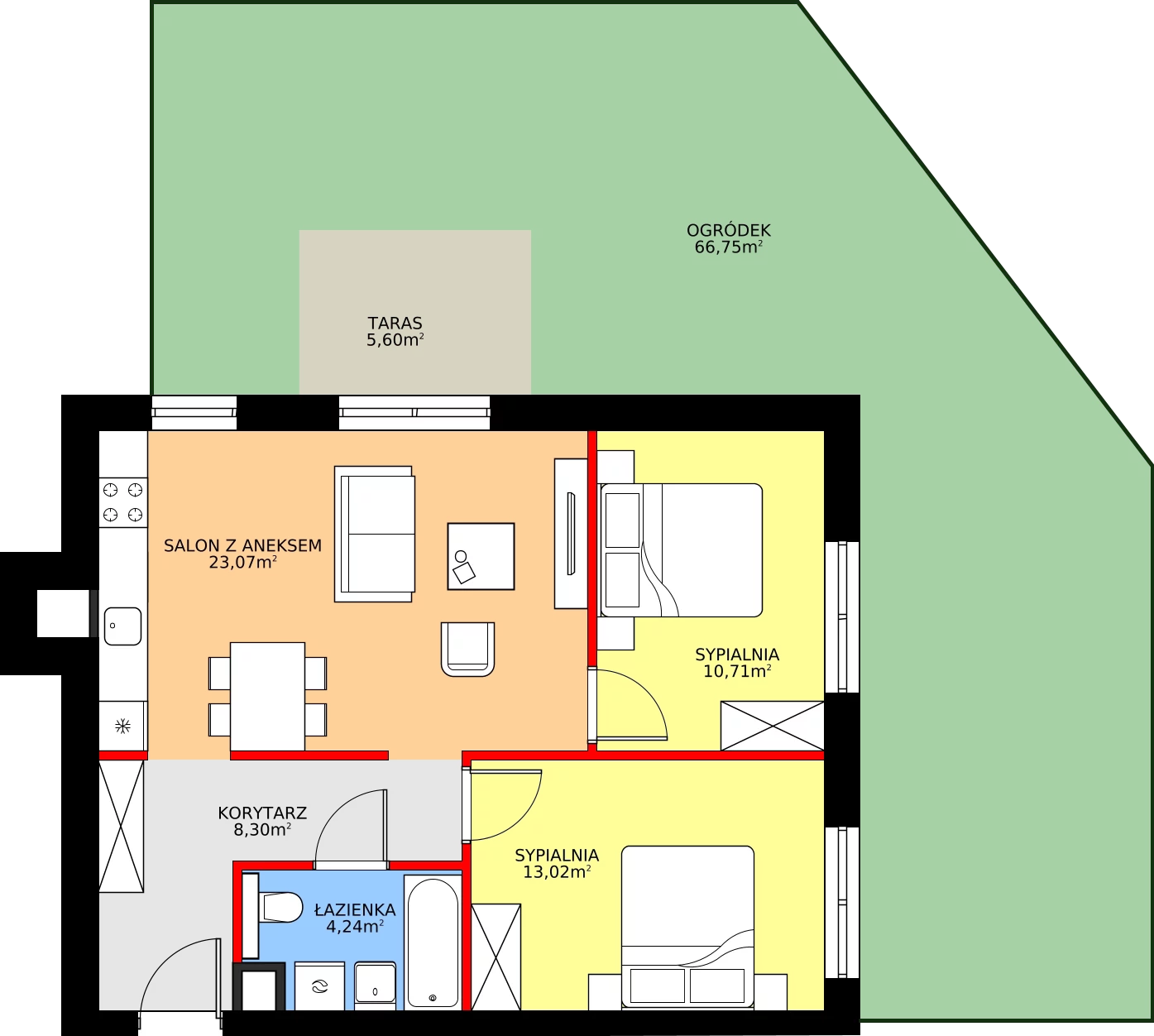 Zalety apartamentu 59.34 m², B/0/3