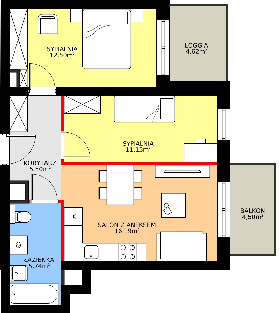 Zalety mieszkania 51.08 m², B/2/3