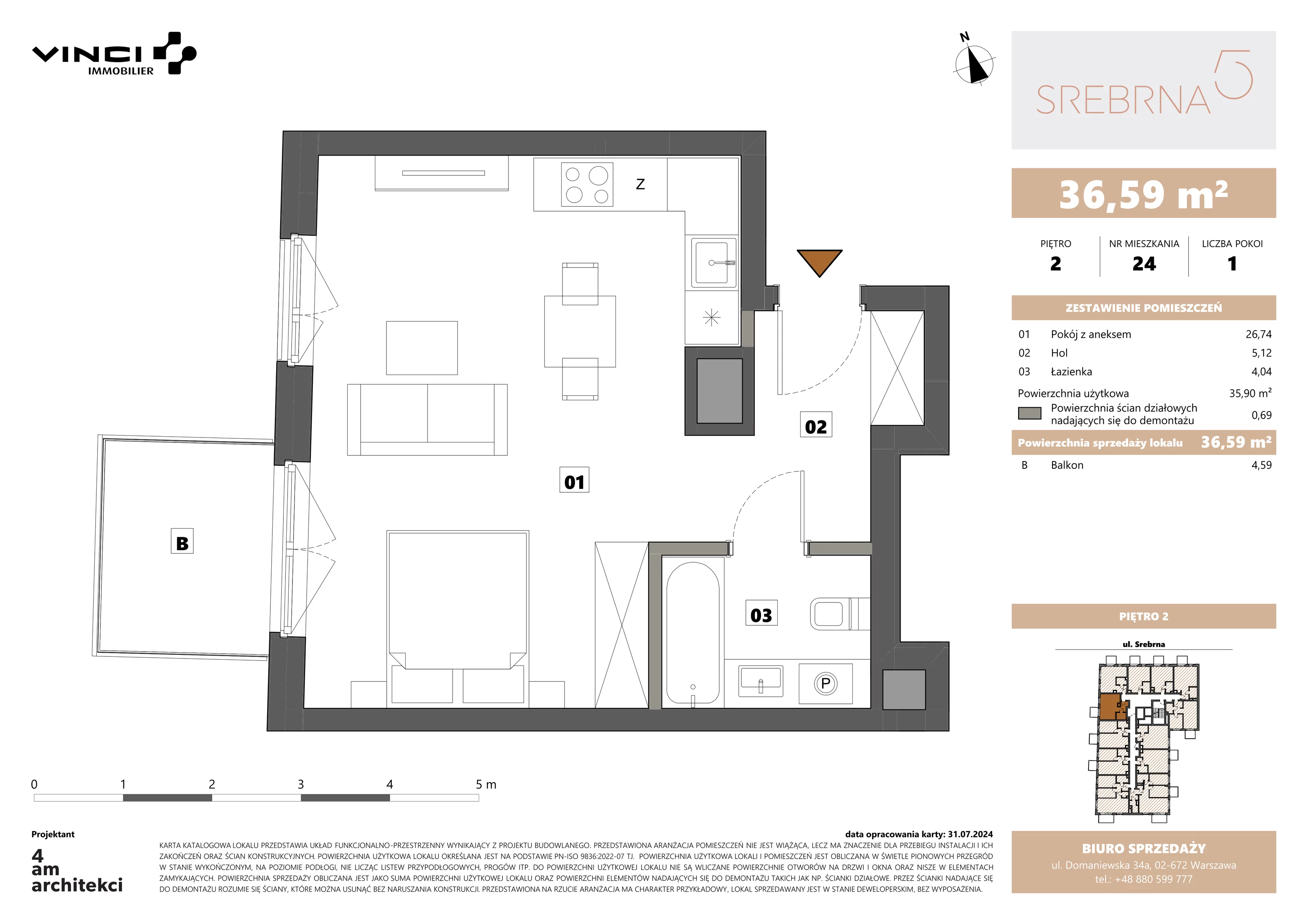 1 pokój, apartament 36,59 m², piętro 2, oferta nr 24, Srebrna 5, Warszawa, Wola, Mirów, ul. Srebrna 5