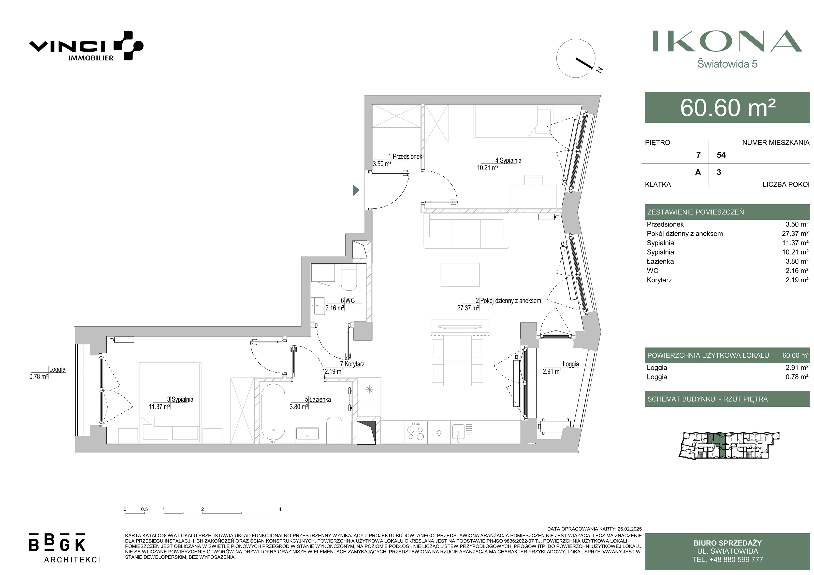 3 pokoje, mieszkanie 60,60 m², piętro 7, oferta nr M054, IKONA Światowida 5, Warszawa, Białołęka, Tarchomin, ul. Światowida 5
