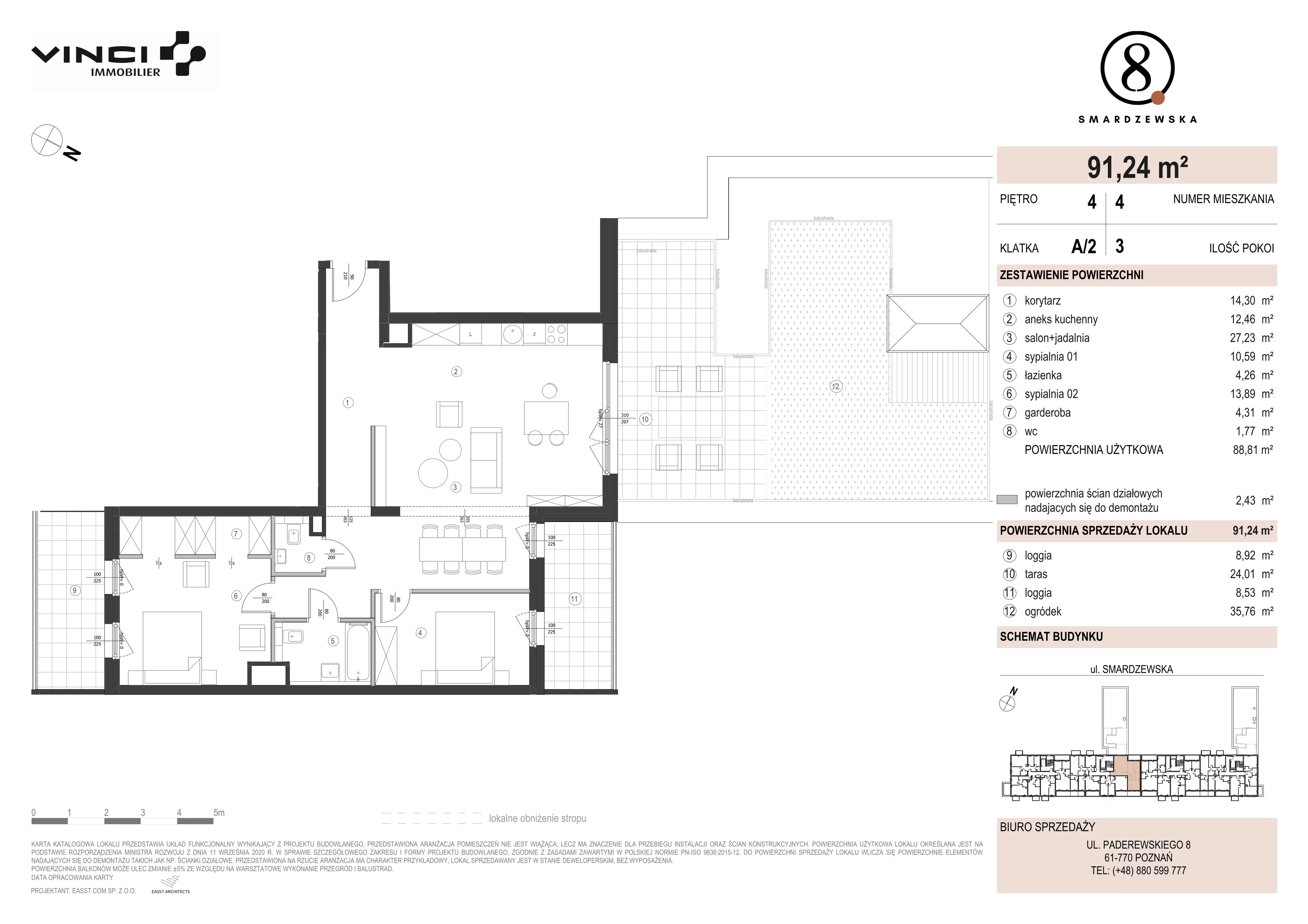 3 pokoje, apartament 88,81 m², piętro 4, oferta nr A/2/4.4, Smardzewska 8, Poznań, Grunwald, Grunwald Południe, ul. Smardzewska 8