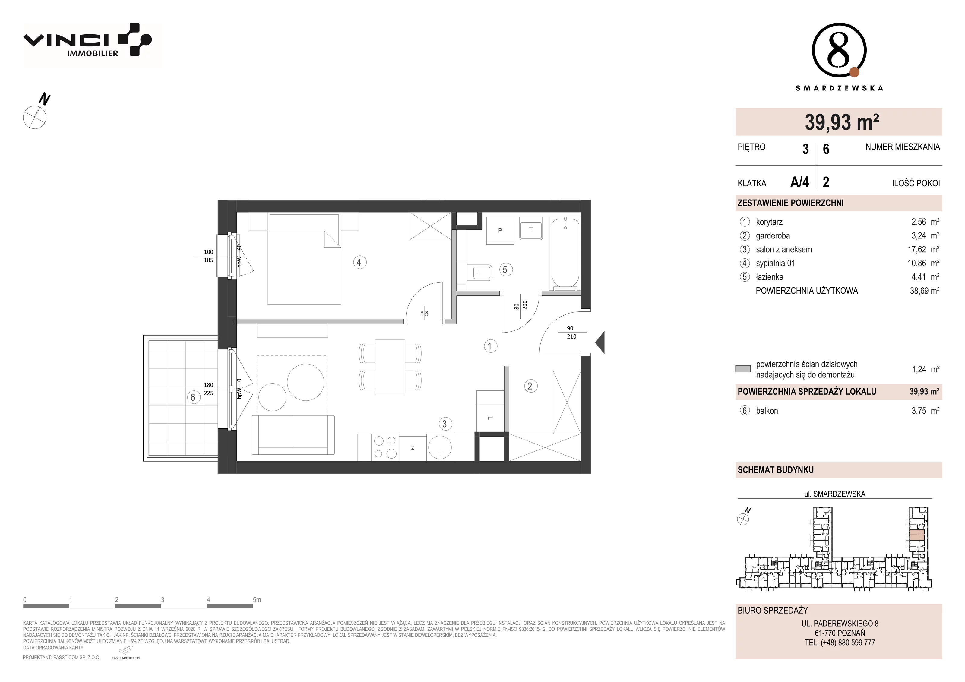 2 pokoje, apartament 38,69 m², piętro 3, oferta nr A/4/3.6, Smardzewska 8, Poznań, Grunwald, Grunwald Południe, ul. Smardzewska 8