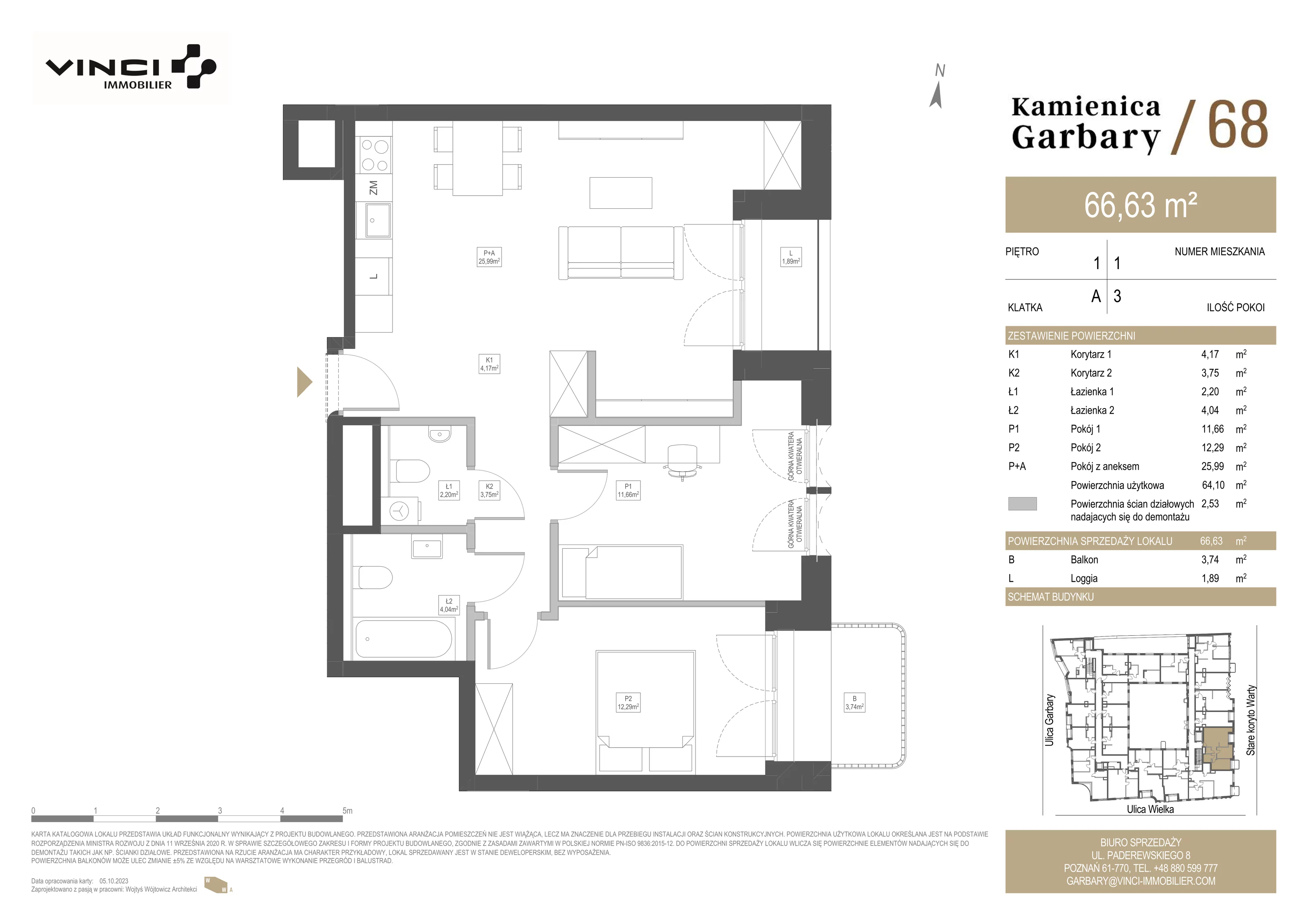 3 pokoje, apartament 66,63 m², piętro 1, oferta nr 1, Kamienica Garbary 68, Poznań, Stare Miasto, Garbary, ul. Garbary 68