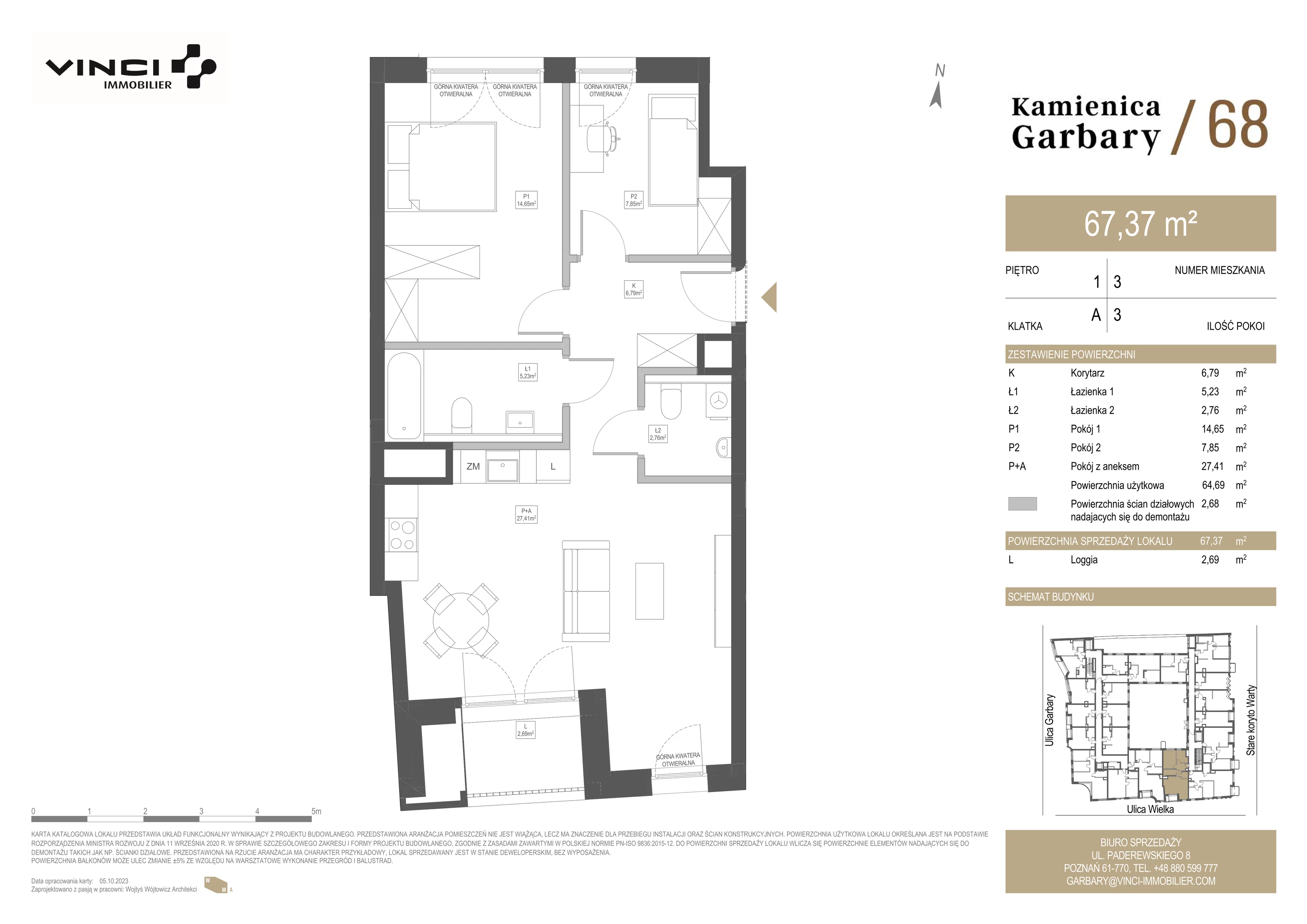3 pokoje, apartament 67,37 m², piętro 1, oferta nr 3, Kamienica Garbary 68, Poznań, Stare Miasto, Garbary, ul. Garbary 68