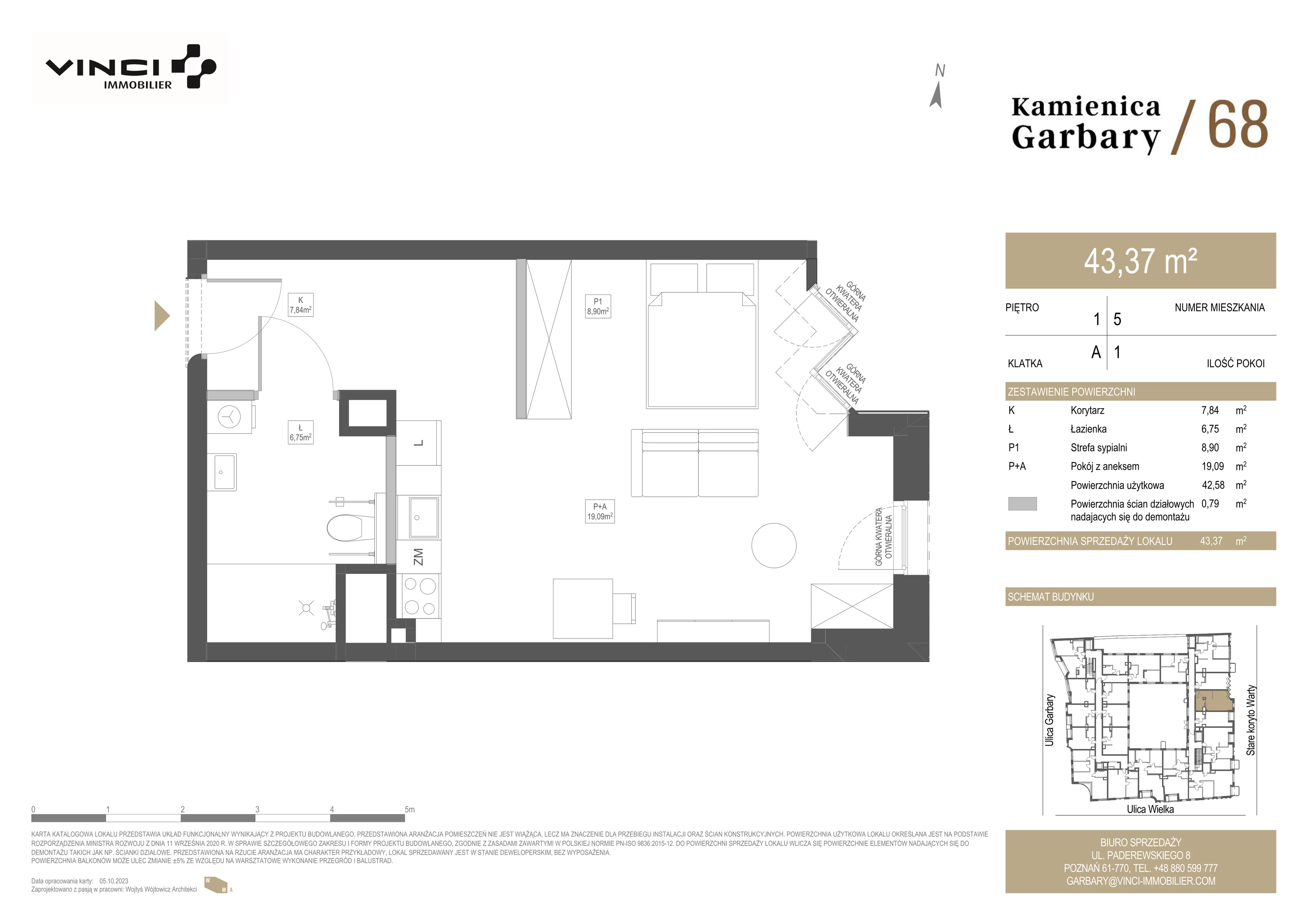 2 pokoje, apartament 43,37 m², piętro 1, oferta nr 5, Kamienica Garbary 68, Poznań, Stare Miasto, Garbary, ul. Garbary 68