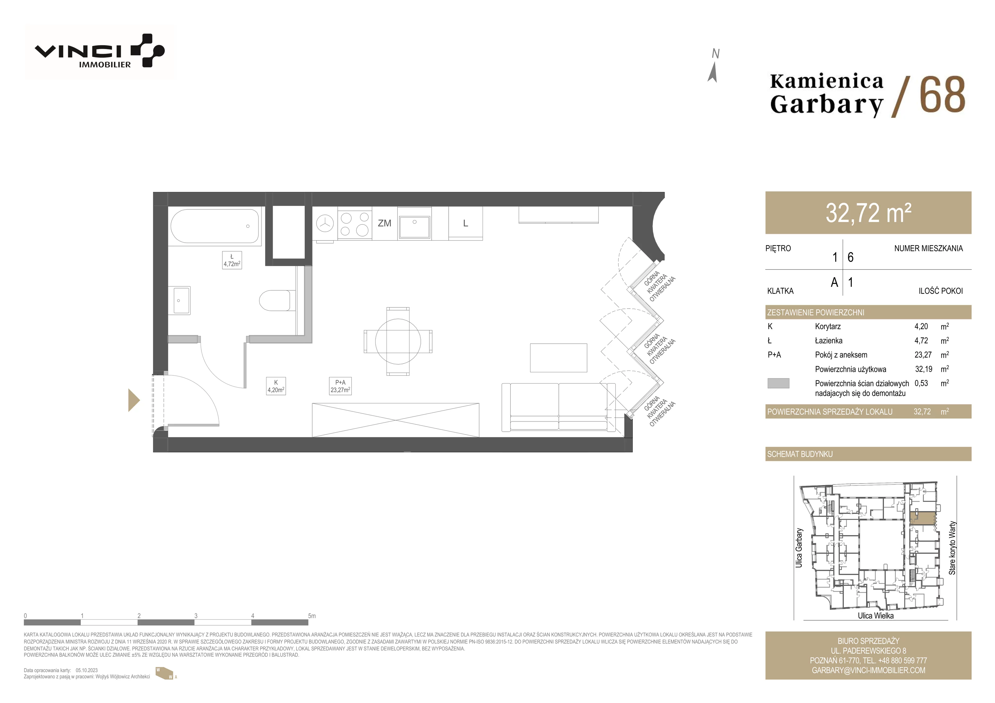 1 pokój, apartament 32,76 m², piętro 1, oferta nr 6, Kamienica Garbary 68, Poznań, Stare Miasto, Garbary, ul. Garbary 68